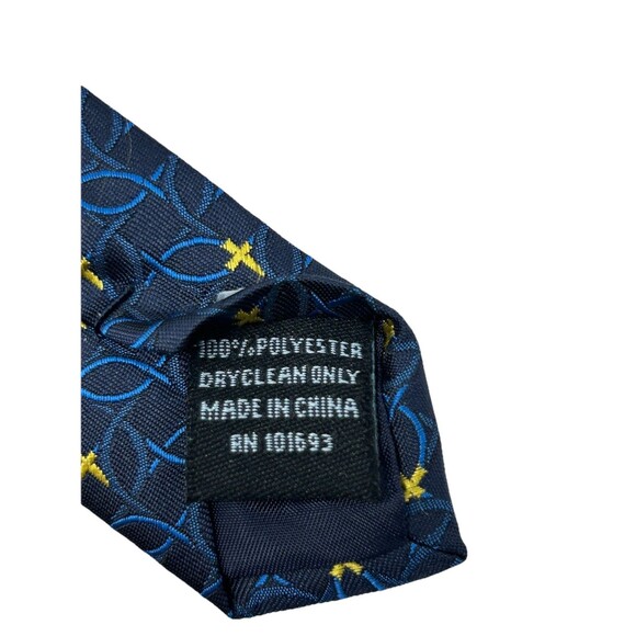 Eagle Neckwear Tie Blue Fish Gold Cross Pattern 100% Polyester‎  55.5"x 3.75" - Picture 5 of 5